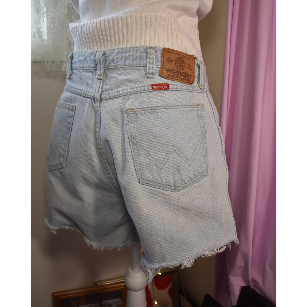 Vintage Wrangler High Waisted Denim Shorts Light Wash Cut Off Made in USA 34x34